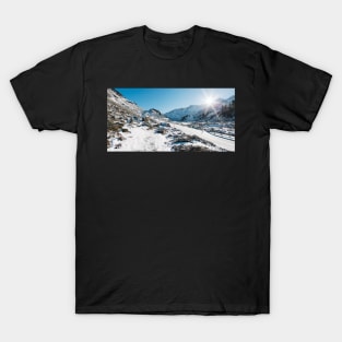 Swiss Alps - Flüelapass Mountain Pass Panorama on Sunny Winter Day T-Shirt